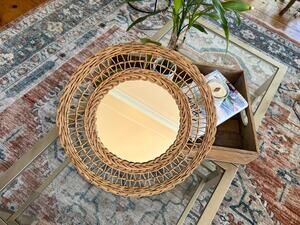Vintage French Rattan Bamboo Pineapple Mirror 60s Natural Handmade Chic Boho